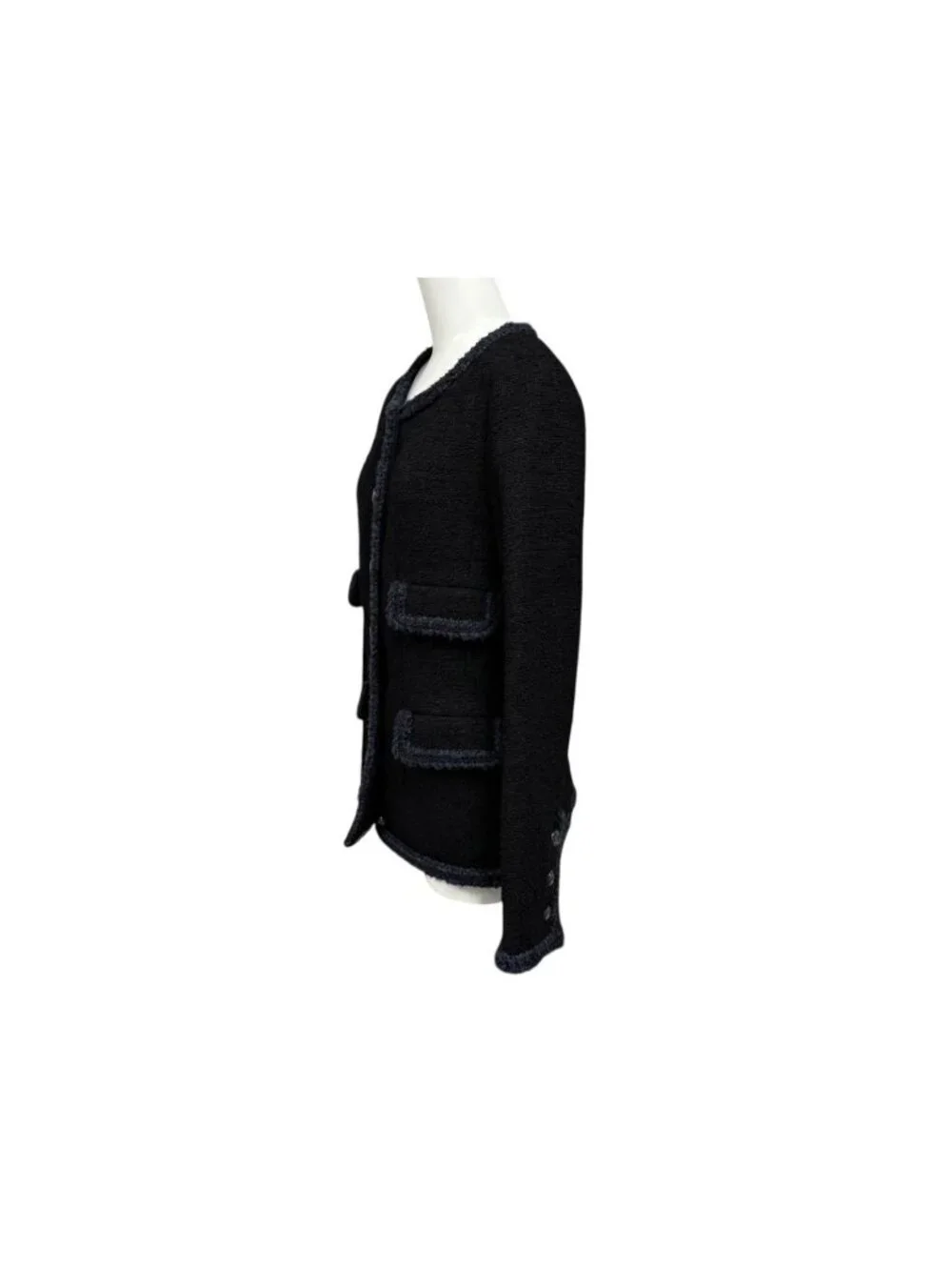 Chanel Tweed Jacket Sailor Color CC Logo Black White 36